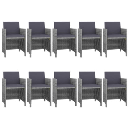 11 Piece Outdoor Dining Set with Cushions Poly Rattan Grey - 167×109×74cm