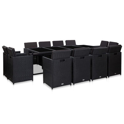 13 Piece Outdoor Dining Set with Cushions Poly Rattan Black - 225×109×74cm