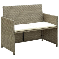 2 Seater Garden Sofa with Cushions Beige Poly Rattan