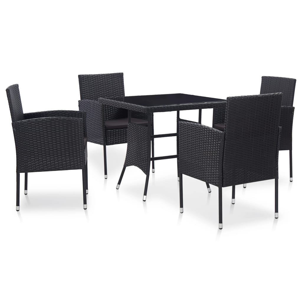 5 Piece Outdoor Dining Set Poly Rattan Black - 80×80×74cm