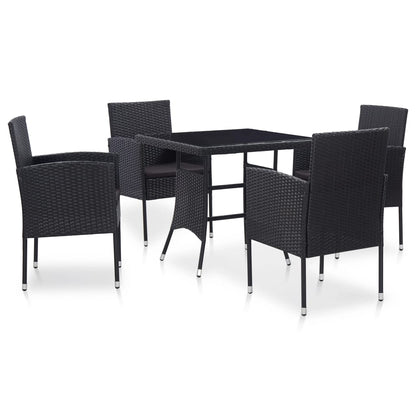 5 Piece Outdoor Dining Set Poly Rattan Black - 80×80×74cm