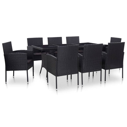 9 Piece Outdoor Dining Set Poly Rattan Black - 170×80×74cm
