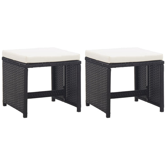 Garden Stools 2 pcs with Cushions Poly Rattan Black