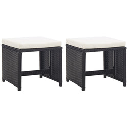 Garden Stools 2 pcs with Cushions Poly Rattan Black