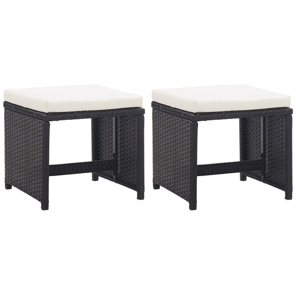  Garden Stools 2 pcs with Cushions Poly Rattan Black