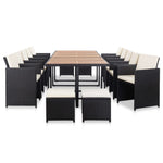 15 Piece Outdoor Dining Set with Cushions Poly Rattan Black