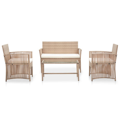 4 Piece Garden Lounge Set with Cushion Poly Rattan Beige