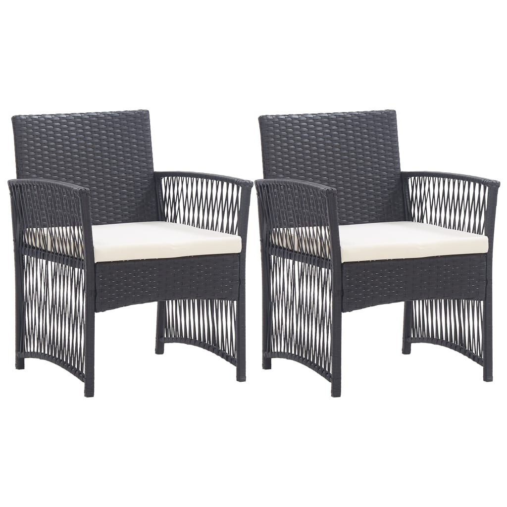 Garden Armchairs with Cushions 2 pcs Black Poly Rattan - 55.5×58×76cm