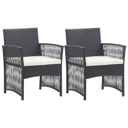 Garden Armchairs with Cushions 2 pcs Black Poly Rattan - 55.5×58×76cm
