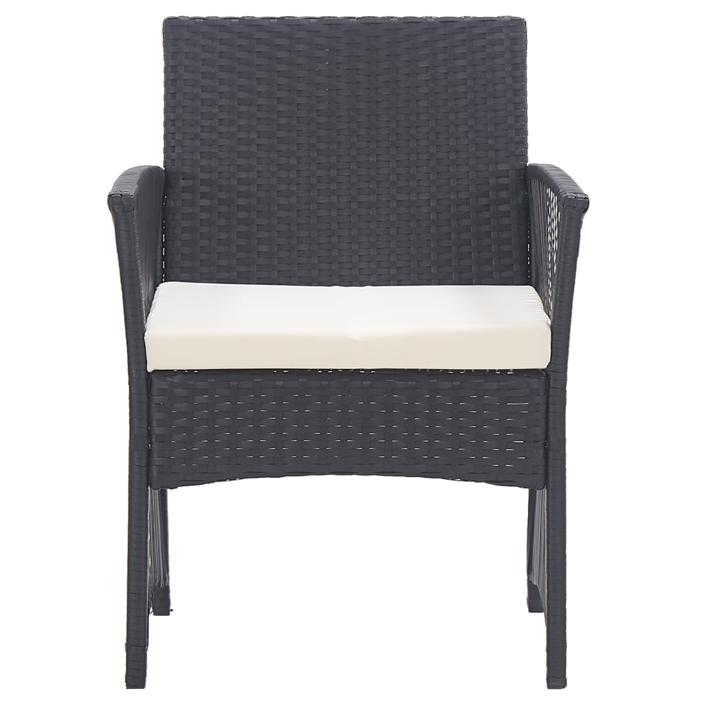 Garden Armchairs with Cushions 2 pcs Black Poly Rattan - 55.5×58×76cm