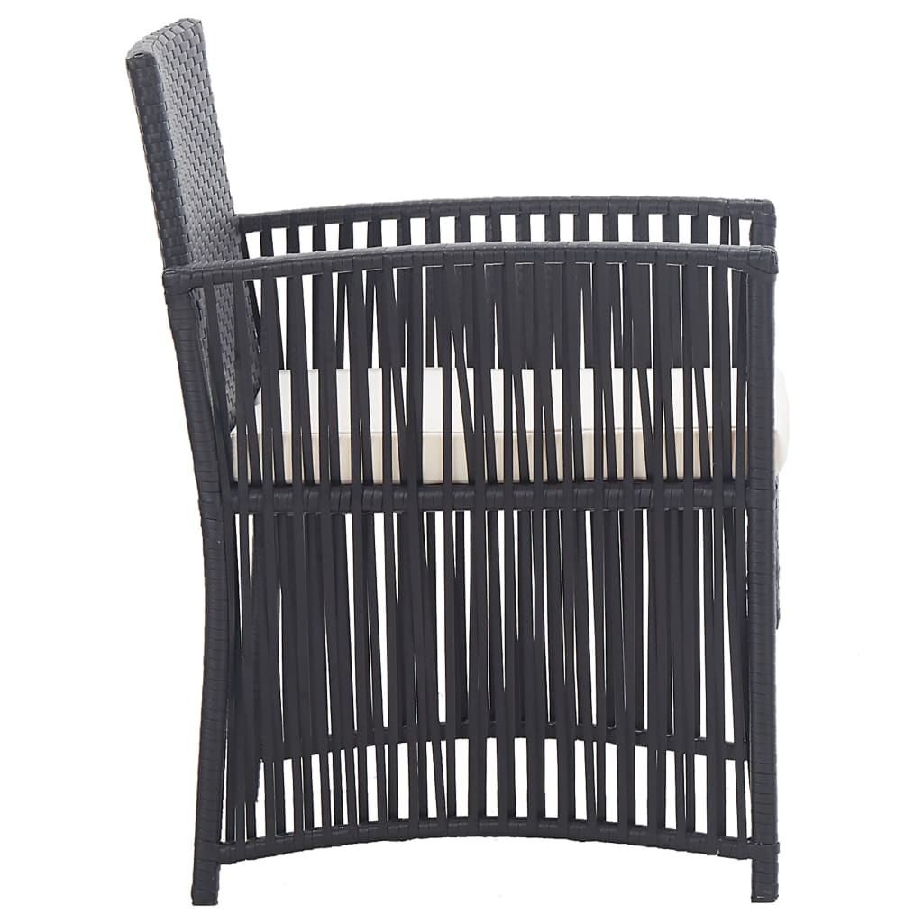 Garden Armchairs with Cushions 2 pcs Black Poly Rattan - 55.5×58×76cm