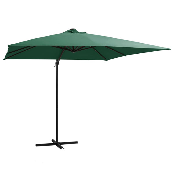  Cantilever Umbrella with LED lights and Steel Pole 250x250 cm Green