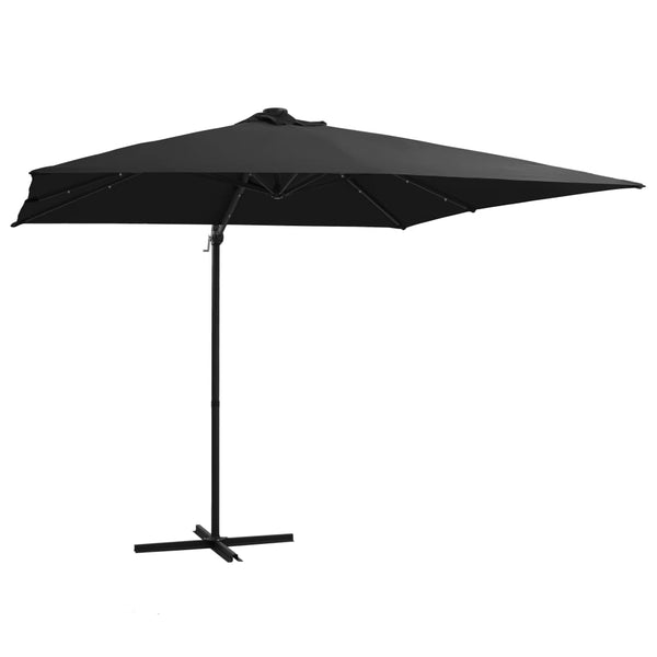  Cantilever Umbrella with LED lights and Steel Pole 250x250 cm Black