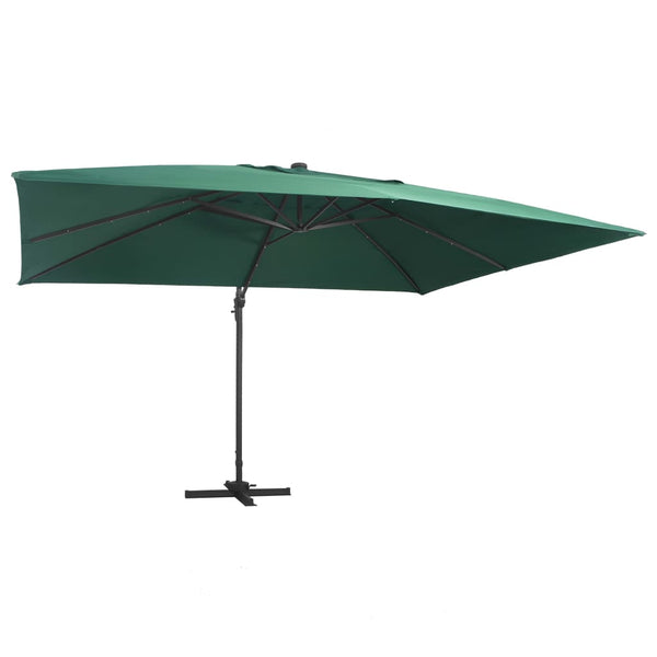  Cantilever Umbrella with LED Lights and Aluminium Pole 400x300 cm Green