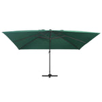 Cantilever Umbrella with LED Lights and Aluminium Pole 400x300 cm Green