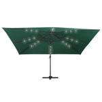 Cantilever Umbrella with LED Lights and Aluminium Pole 400x300 cm Green