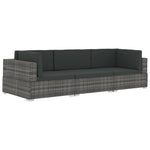 3 Piece Garden Sofa Set with Cushions Poly Rattan Grey