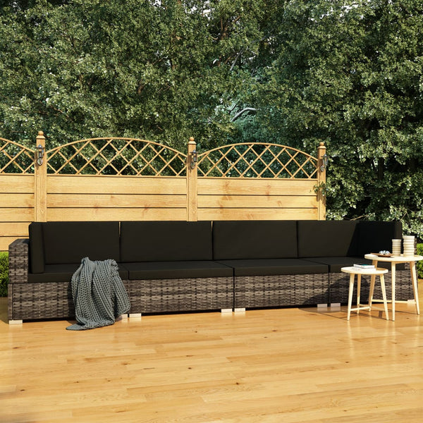  4 Piece Garden Sofa Set with Cushions Poly Rattan Grey