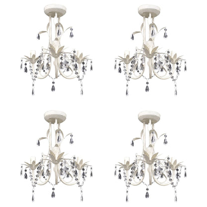 Crystal Pendant Ceiling Lamp Chandeliers 4 pcs Elegant White