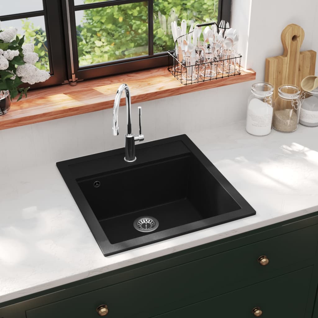 Granite Kitchen Sink Single Basin Black - 490×510×306mm