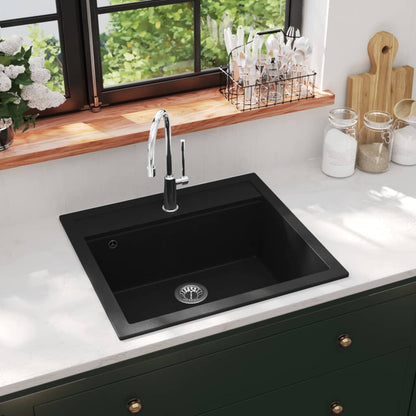 Granite Kitchen Sink Single Basin Black - 565×510×306mm
