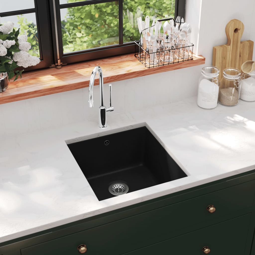 Granite Kitchen Sink Single Basin Black - 420×460×310mm