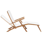Deck Chair with Cushion Cream White Solid Teak Wood