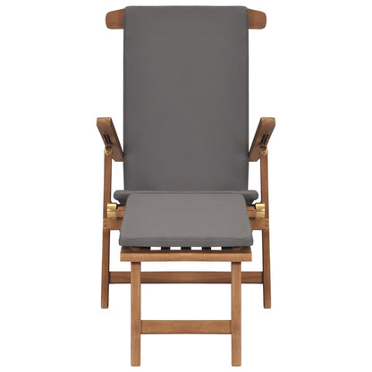 Deck Chair with Cushion Dark Grey Solid Teak Wood
