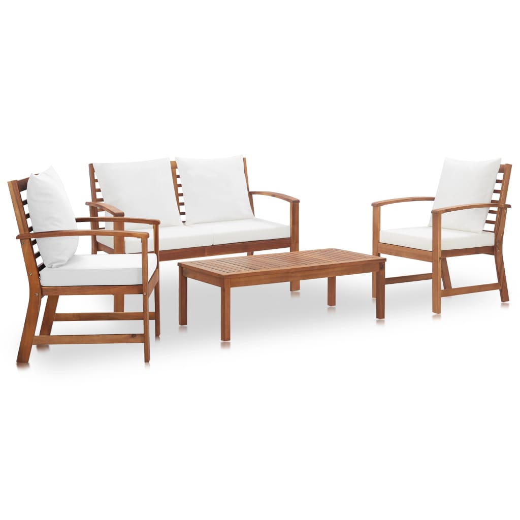 4 Piece Garden Lounge Set with Cushions Solid Acacia Wood - 120×61×81cm