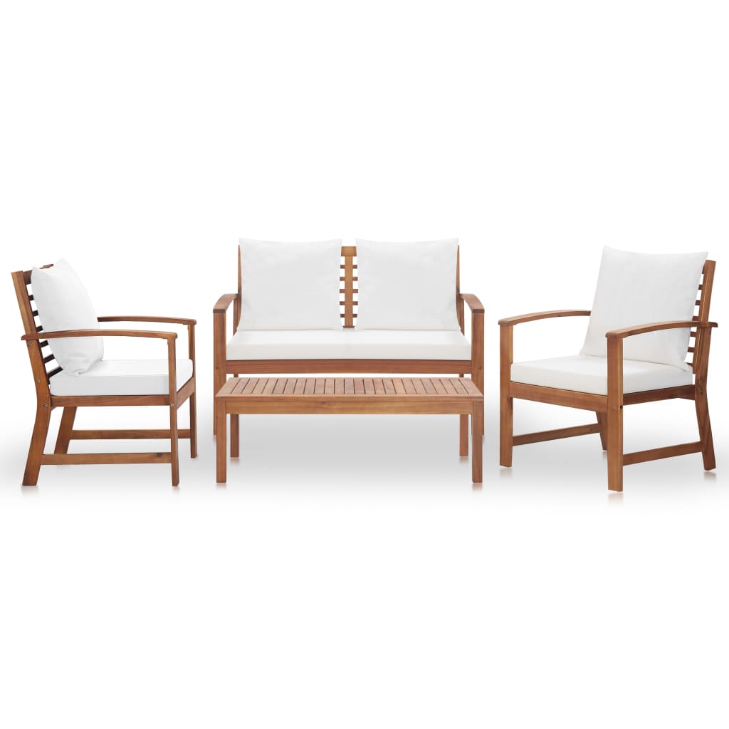 4 Piece Garden Lounge Set with Cushions Solid Acacia Wood - 120×61×81cm