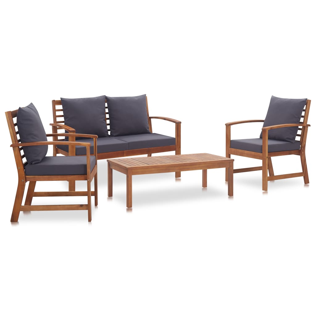 4 Piece Garden Lounge Set with Cushions Solid Acacia Wood - 100×50×33cm
