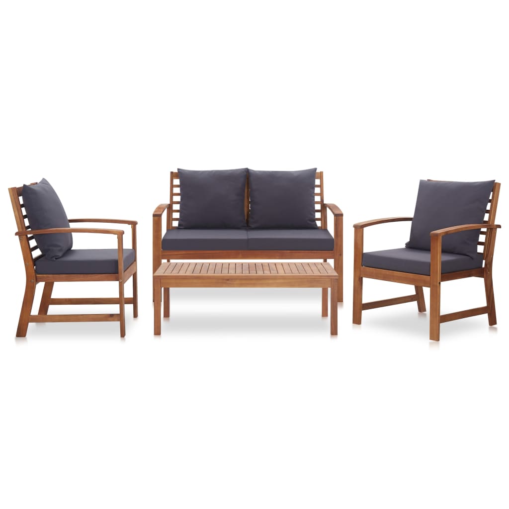 4 Piece Garden Lounge Set with Cushions Solid Acacia Wood - 100×50×33cm