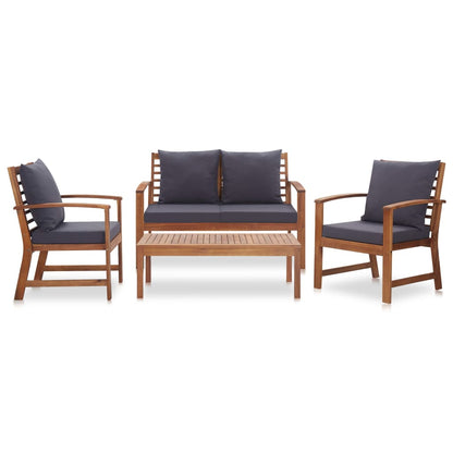 4 Piece Garden Lounge Set with Cushions Solid Acacia Wood - 100×50×33cm