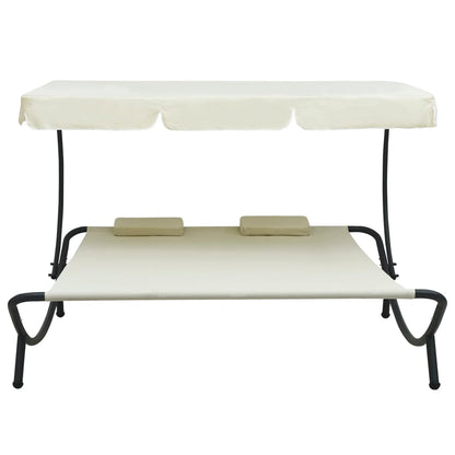 Outdoor Lounge Bed with Canopy and Pillows Cream White