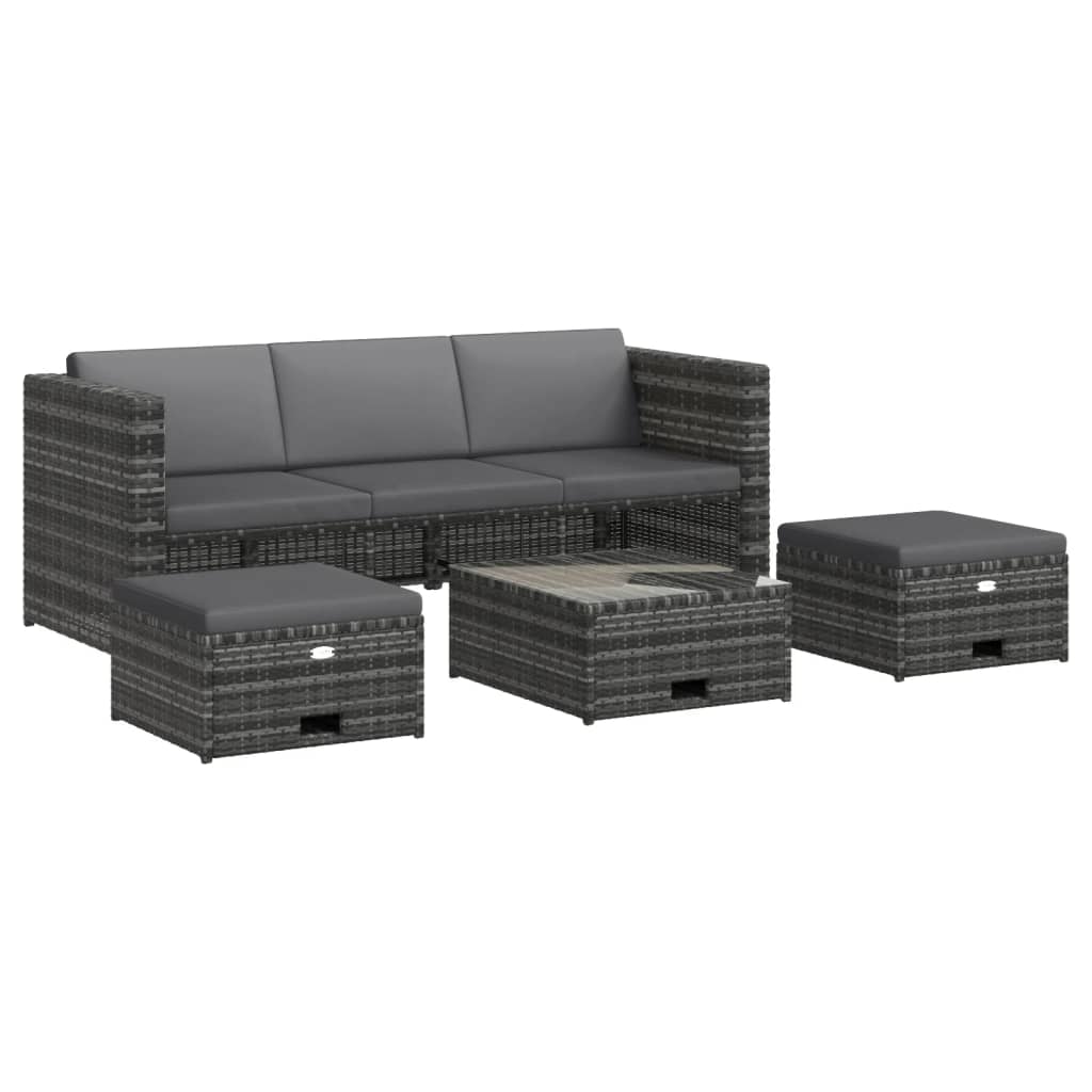 4 Piece Garden Lounge Set with Cushions Poly Rattan Grey - 190×75×65cm