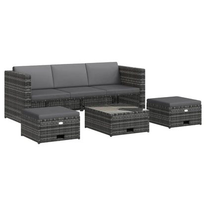 4 Piece Garden Lounge Set with Cushions Poly Rattan Grey - 190×75×65cm