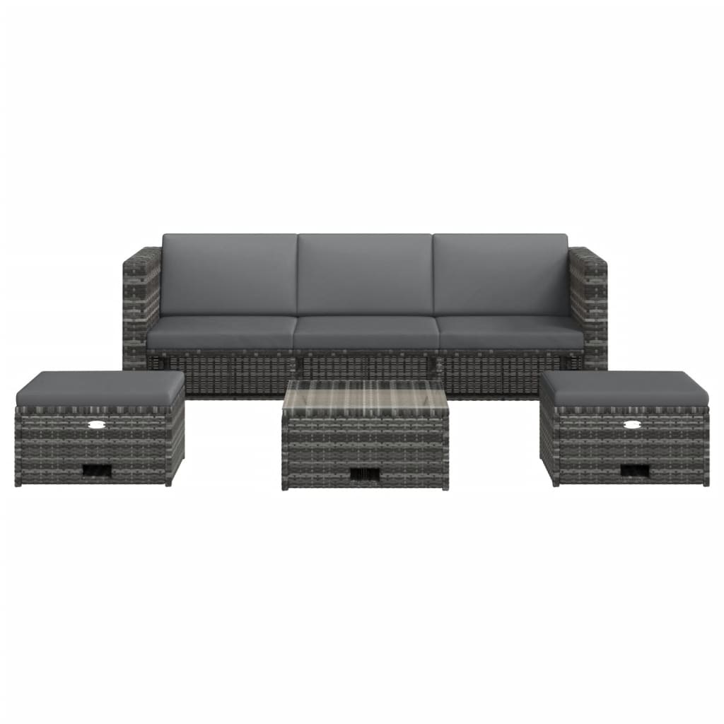 4 Piece Garden Lounge Set with Cushions Poly Rattan Grey - 190×75×65cm