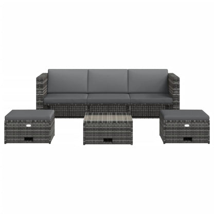 4 Piece Garden Lounge Set with Cushions Poly Rattan Grey - 190×75×65cm