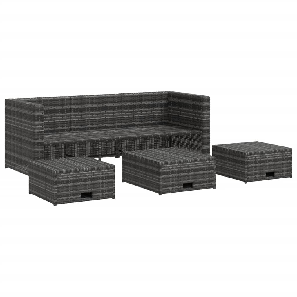 4 Piece Garden Lounge Set with Cushions Poly Rattan Grey - 190×75×65cm