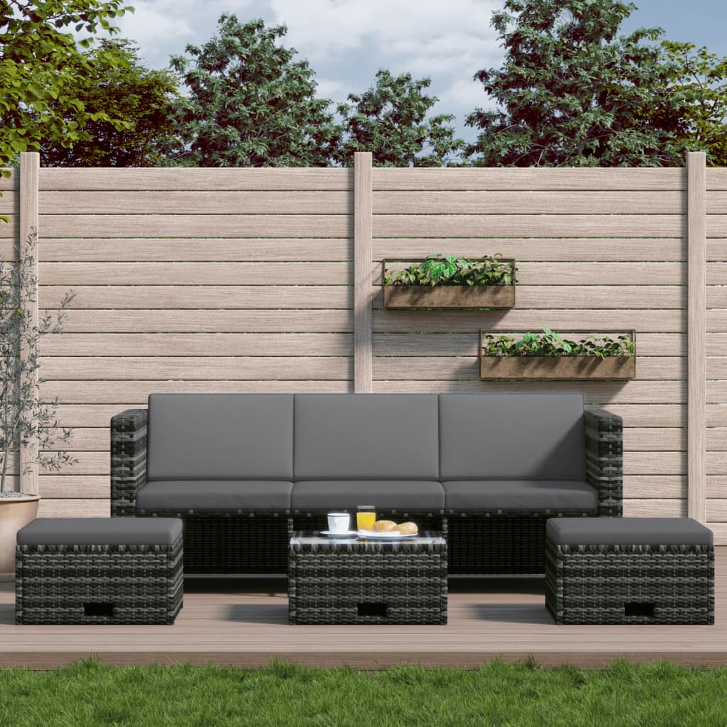 4 Piece Garden Lounge Set with Cushions Poly Rattan Grey - 190×75×65cm