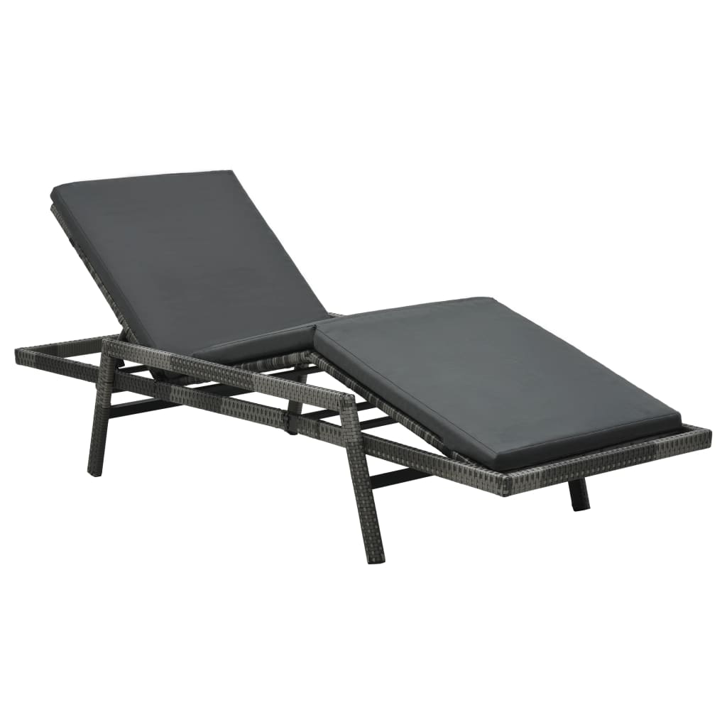 Sun Lounger with Cushion Poly Rattan Grey - 74×196×41.5cm
