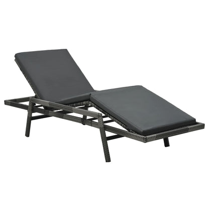 Sun Lounger with Cushion Poly Rattan Grey - 74×196×41.5cm