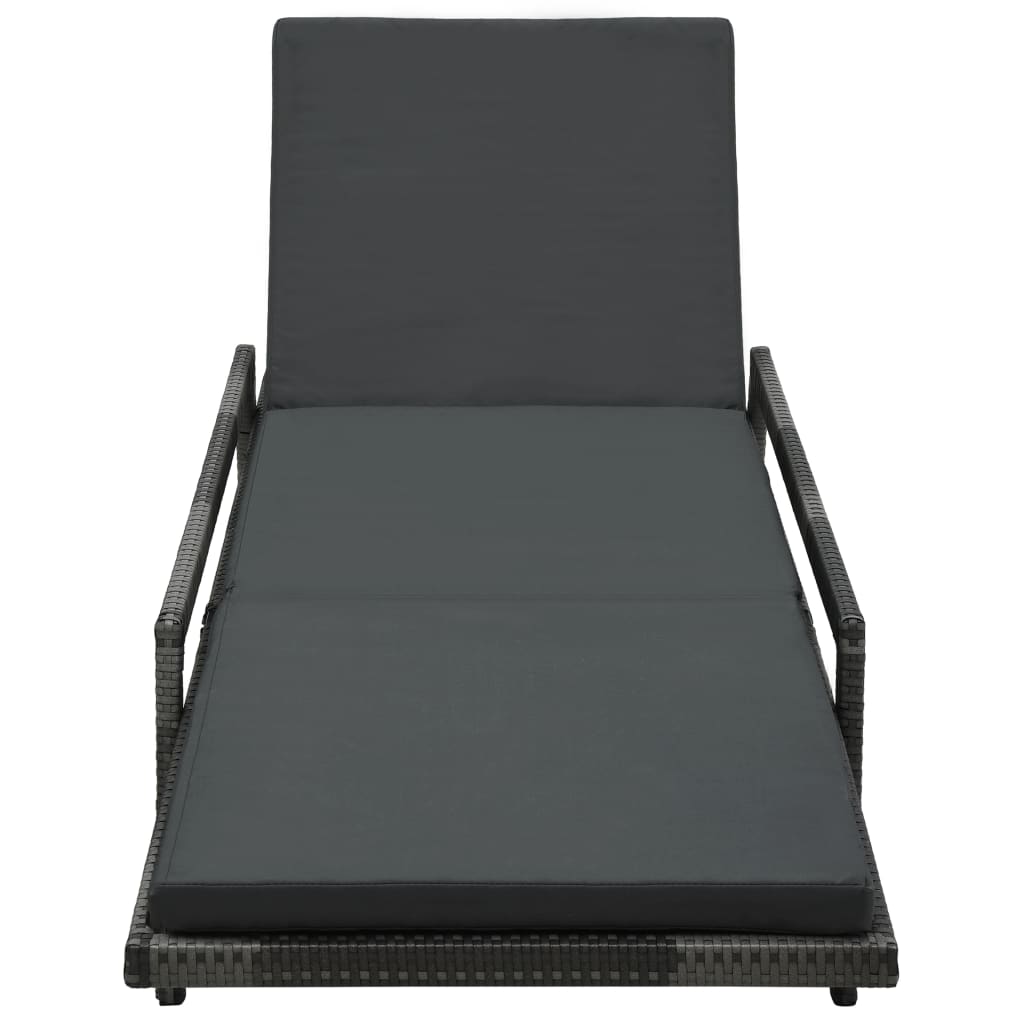 Sun Lounger with Cushion Poly Rattan Grey - 74×196×41.5cm