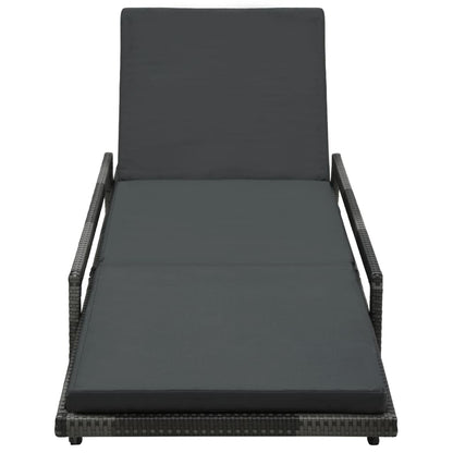 Sun Lounger with Cushion Poly Rattan Grey - 74×196×41.5cm