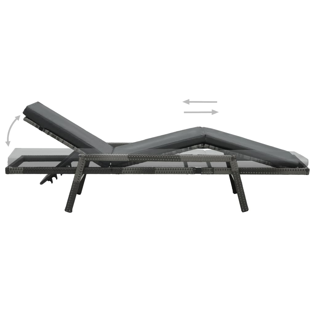 Sun Lounger with Cushion Poly Rattan Grey - 74×196×41.5cm