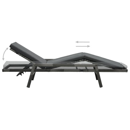 Sun Lounger with Cushion Poly Rattan Grey - 74×196×41.5cm