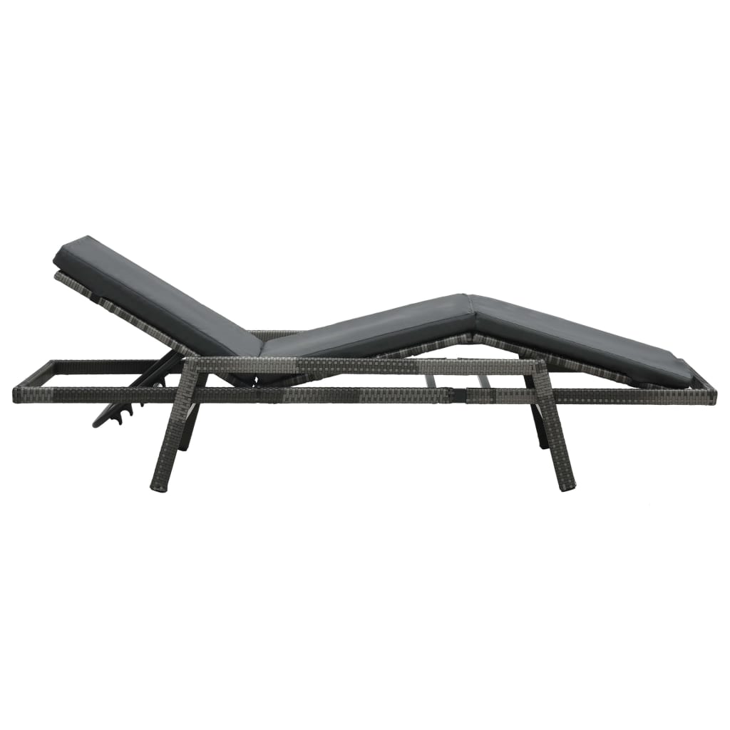 Sun Lounger with Cushion Poly Rattan Grey - 74×196×41.5cm