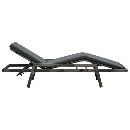 Sun Lounger with Cushion Poly Rattan Grey - 74×196×41.5cm