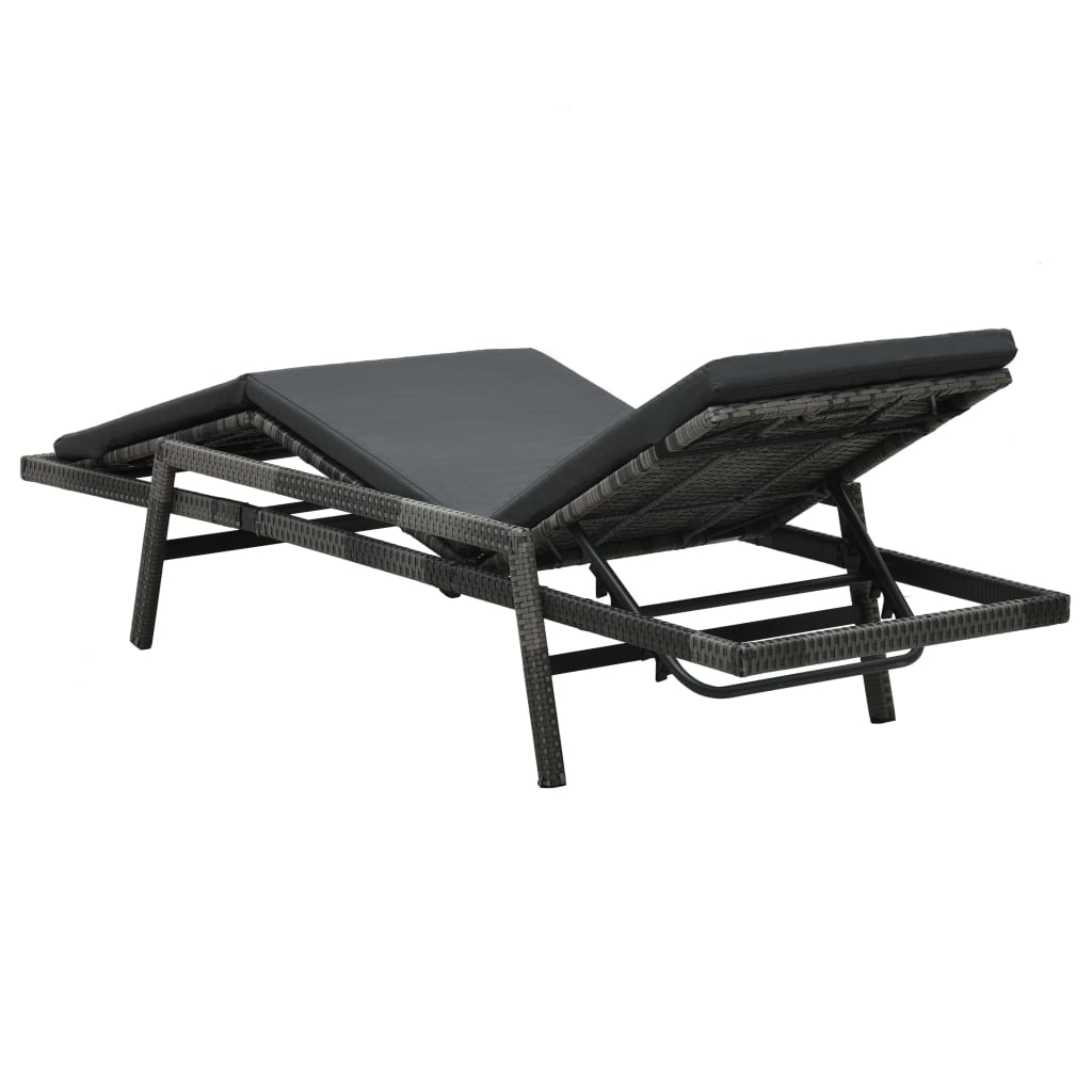 Sun Lounger with Cushion Poly Rattan Grey - 74×196×41.5cm