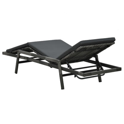 Sun Lounger with Cushion Poly Rattan Grey - 74×196×41.5cm